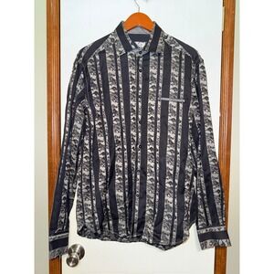 Brandolini Paisley Striped Button Down Shirt Mens Medium Black Grey Long Sleeve
